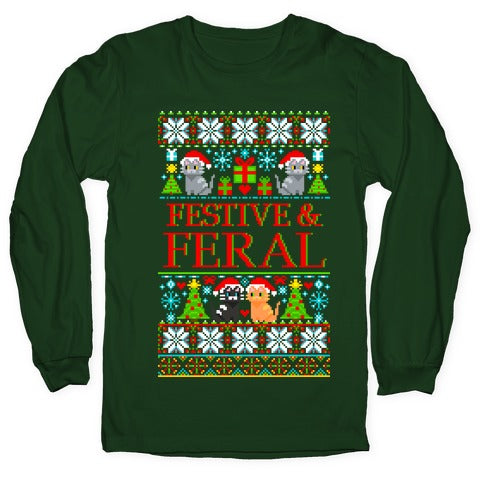 Festive and Feral Sweater Pattern Longsleeve Tee